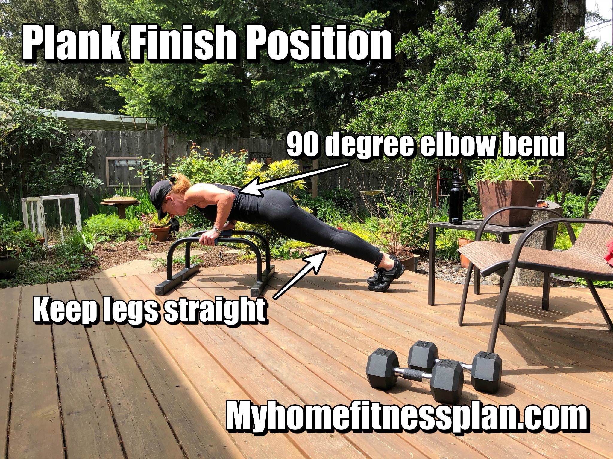 Plank Finish works shoulders, core (abdominals) and triceps.